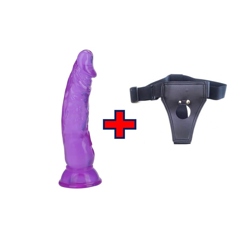 18 Cm. Hardy – Belden Bağlamalı Kemerli – Ultra Gerçekçi Doku Vantuzlu Mor Jel Dildo