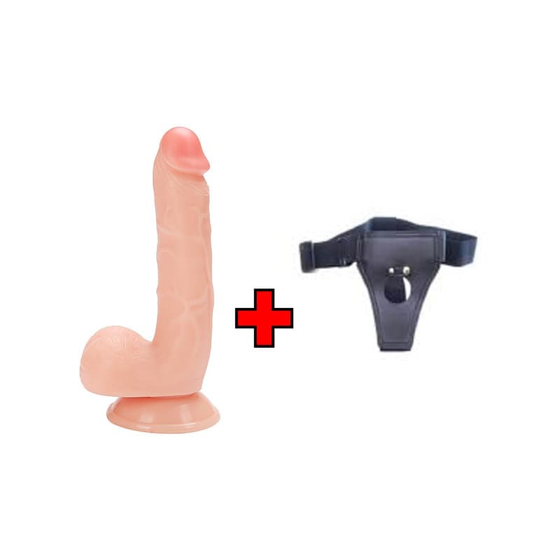 20.5 Cm. Crotch Ultra Gerçekçi Doku Vantuzlu Testisli – Belden Bağlamalı Kemerli – Dildo