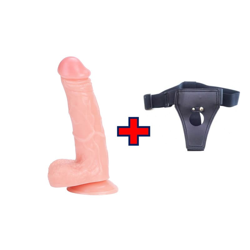 20.5 Cm. Herman – Belden Bağlamalı Kemerli – Ultra Gerçekçi Doku Vantuzlu Testisli Dildo