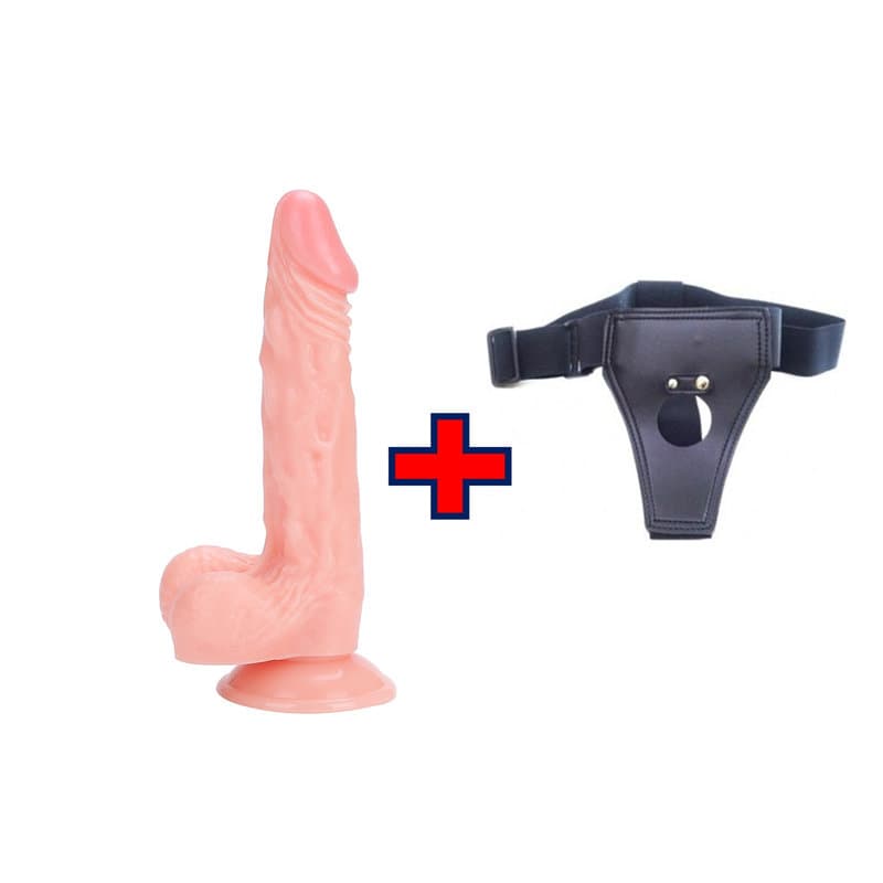 21 Cm. Abner – Belden Bağlamalı Kemerli – Ultra Gerçekçi Doku Vantuzlu Testisli Dildo –