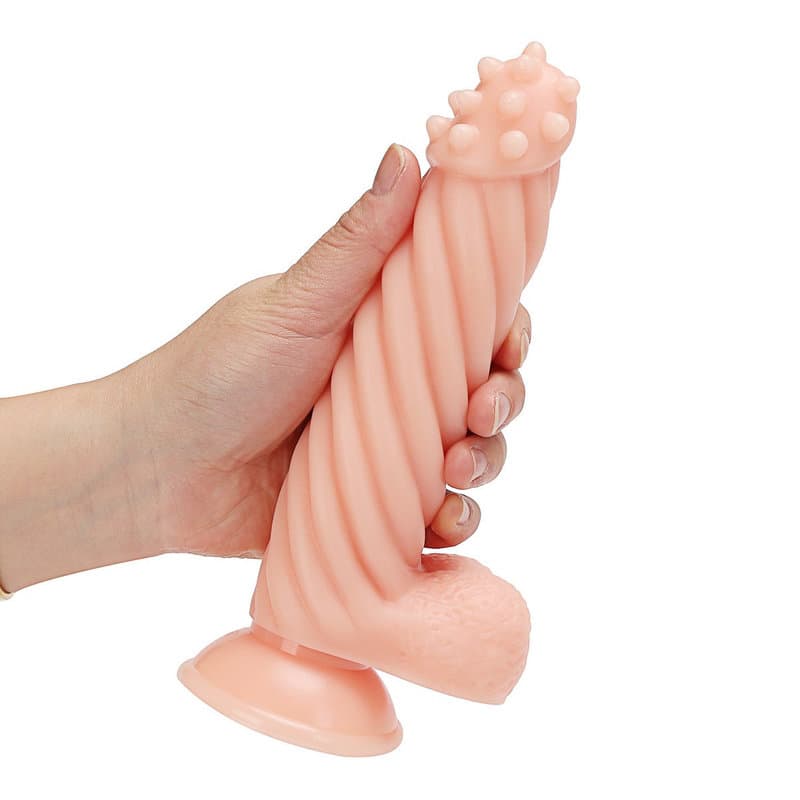 21 Cm. Pütürlü Başlı Yivli Gövdeli Ultra Gerçekçi Doku Vantuzlu Testisli Dildo