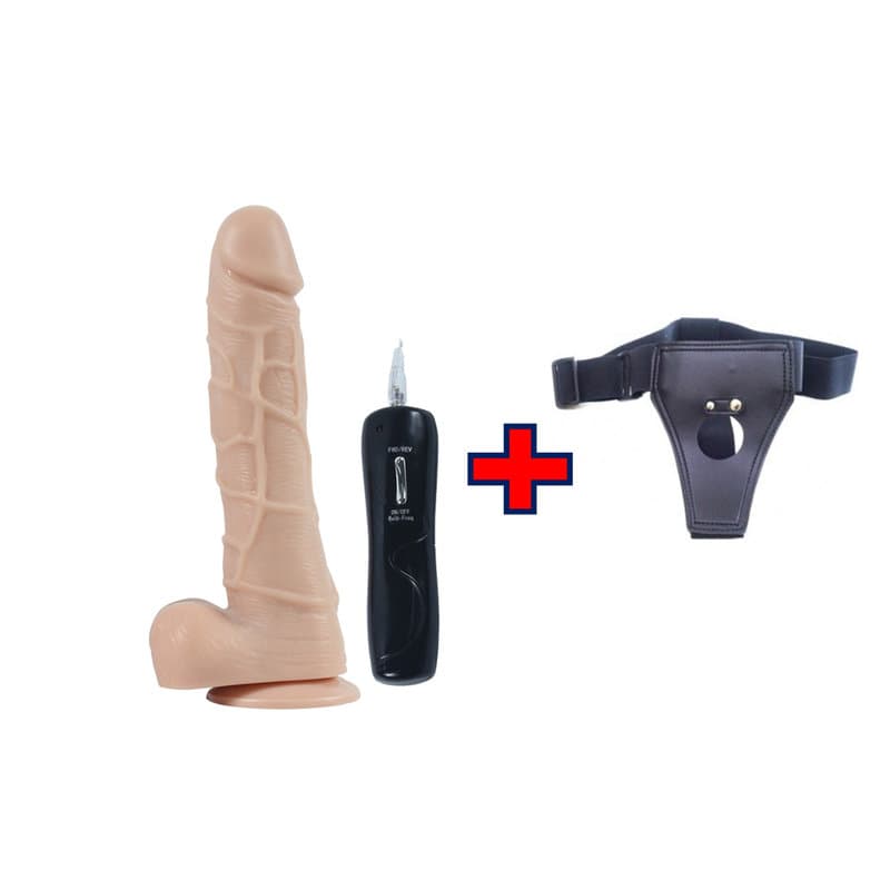 DİLDO – Süper Realistik – Titreşimli Vantuzlu Damarlı – Belden Bağlamalı Kemerli Vibratör