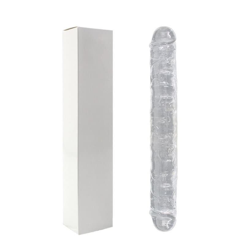 Double Dong – 38 Cm. – Çift Başlı Realistik Lezbiyen Dildo (Jelly Şeffaf Beyaz)