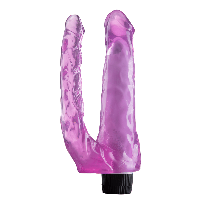Double Experience – 22 Cm. – Titreşimli Ultra Realistik – Anal & Vajinal Çift Zevk – Çatal Vibratör (Mor)