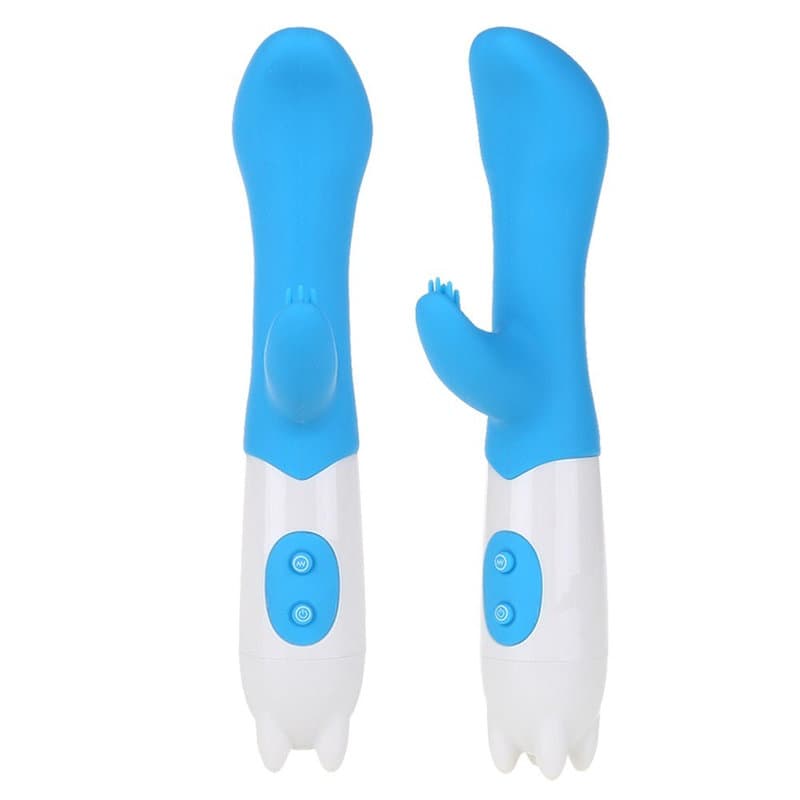 Silikon Titreşimli Klitoris Uyarıcılı G-Spot Vibratör (Mavi)