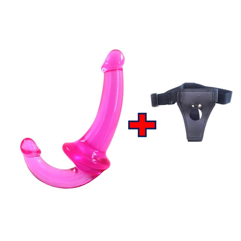 U-SHAPE – 20 Cm. – Çift Başlı Realistik – Belden Bağlamalı Kemerli – Lezbiyen Dildo (Jelly Pembe)