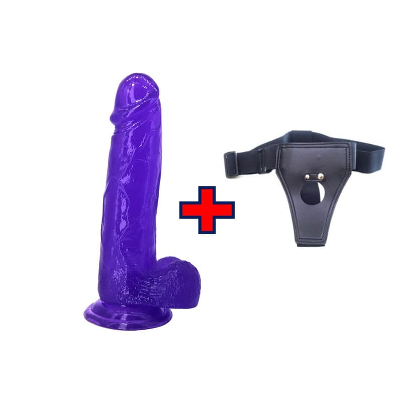 XESE – 18 Cm. – Tam Realistik Testisli Vantuzlu belden bağlamalı kemerli ( jelly mor )Vibratör (Jelly Mor)
