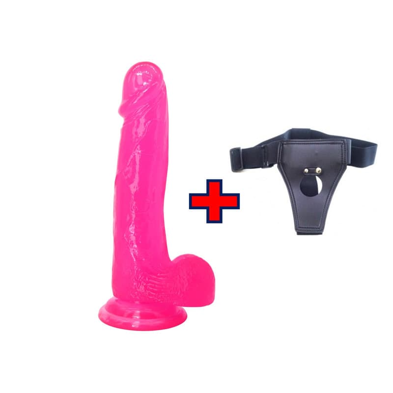 XESE – 21 Cm. – Tam Realistik Testisli Vantuzlu Vibratör Belden Bağlama Kemerli (Jelly Pembe)